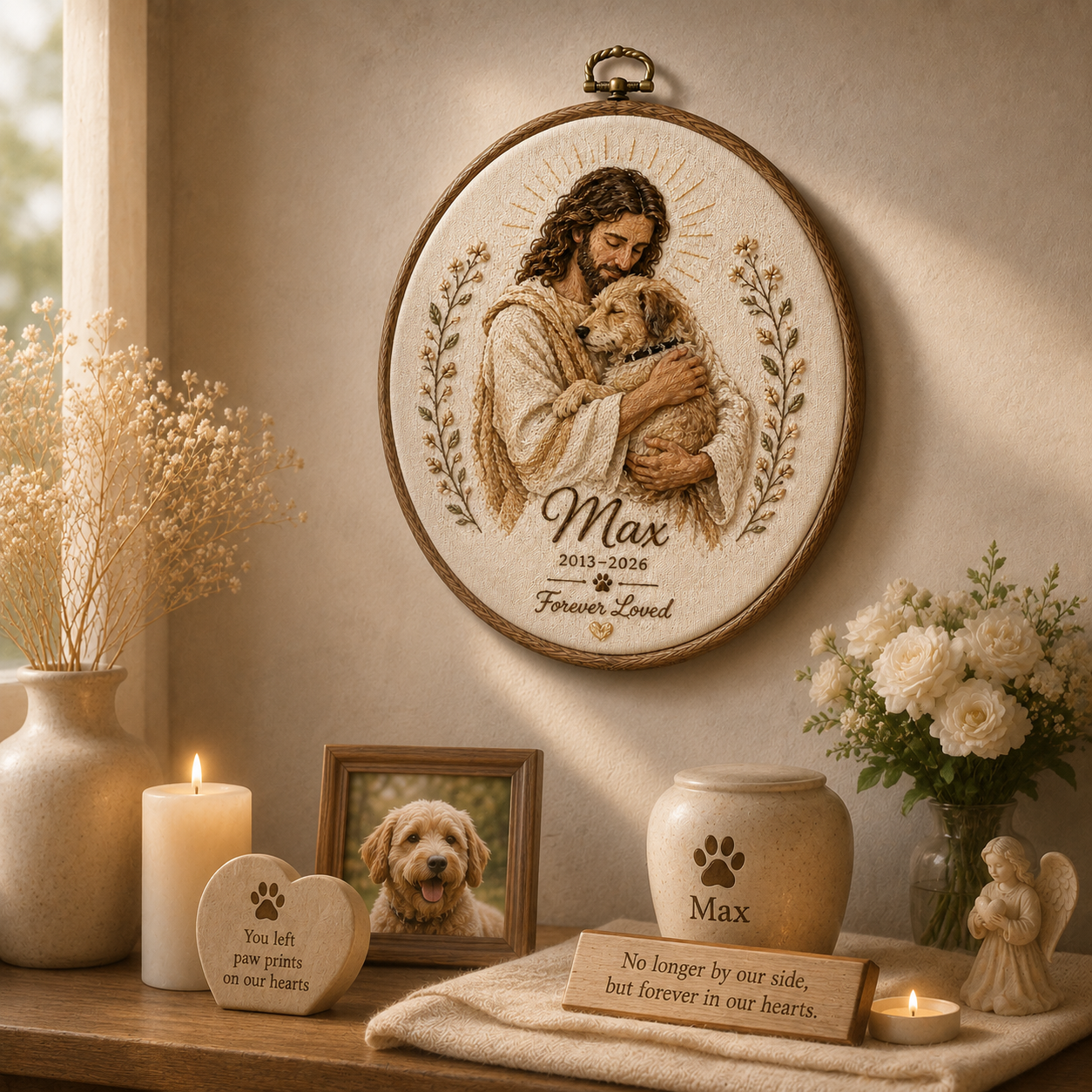 Jesus Pet Memorial Portrait - Personalized Embroidery Hoop