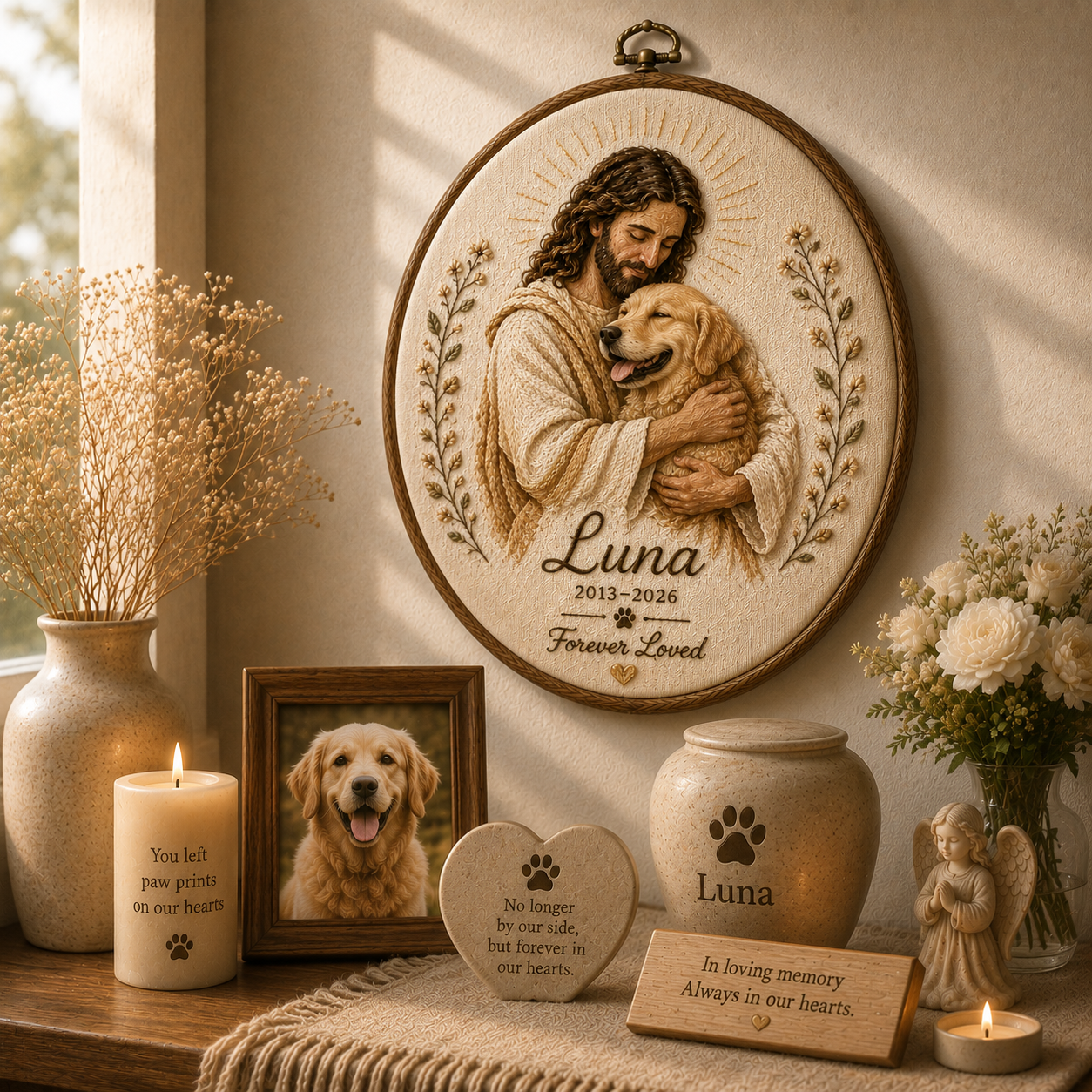 Jesus Pet Memorial Portrait - Personalized Embroidery Hoop