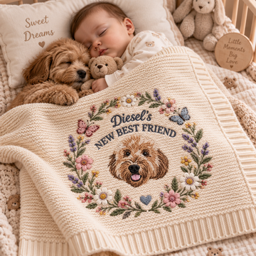 New Best Friend Floral Embroidered Custom Pet Portrait Baby Bodysuit
