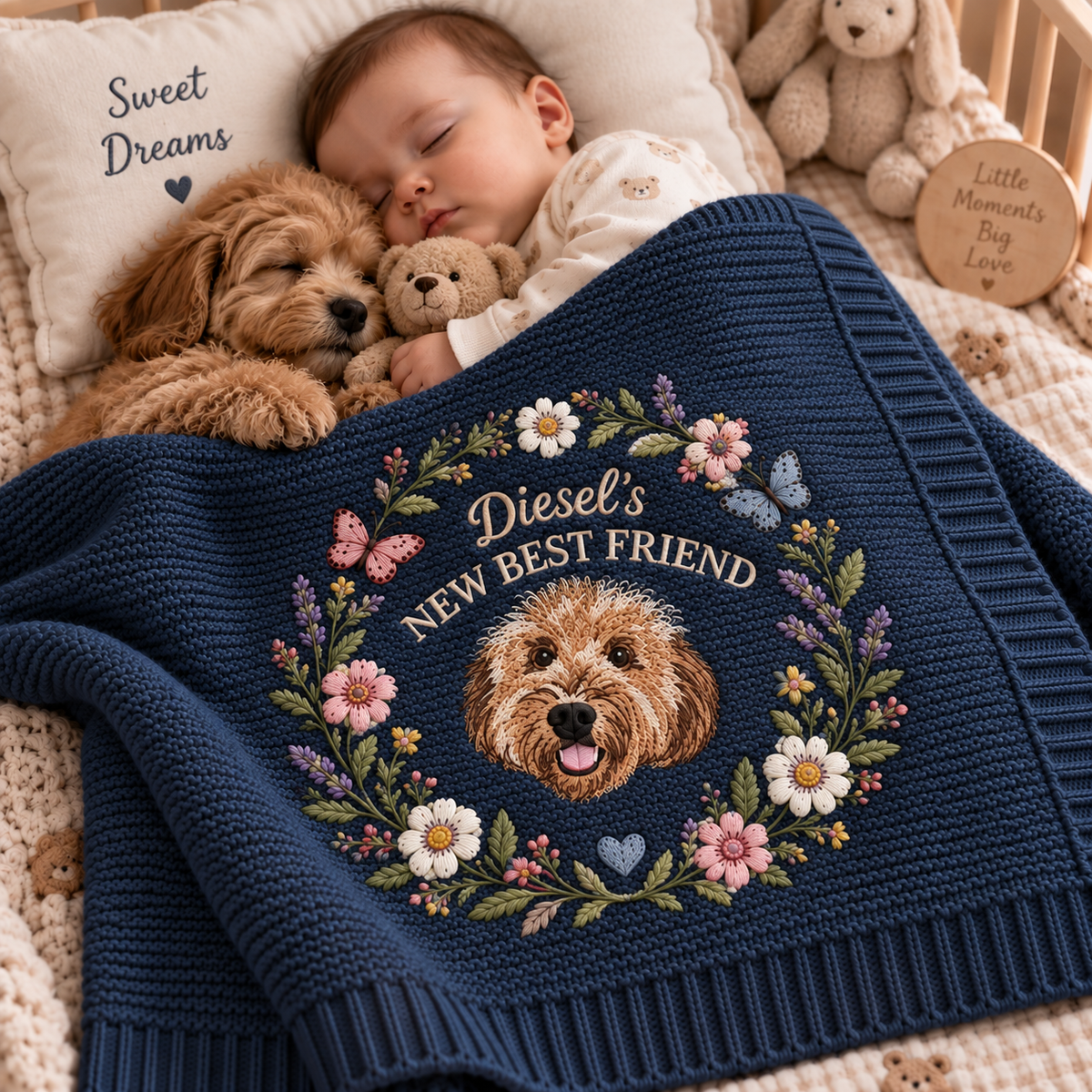 New Best Friend Floral Embroidered Custom Pet Portrait Baby Bodysuit