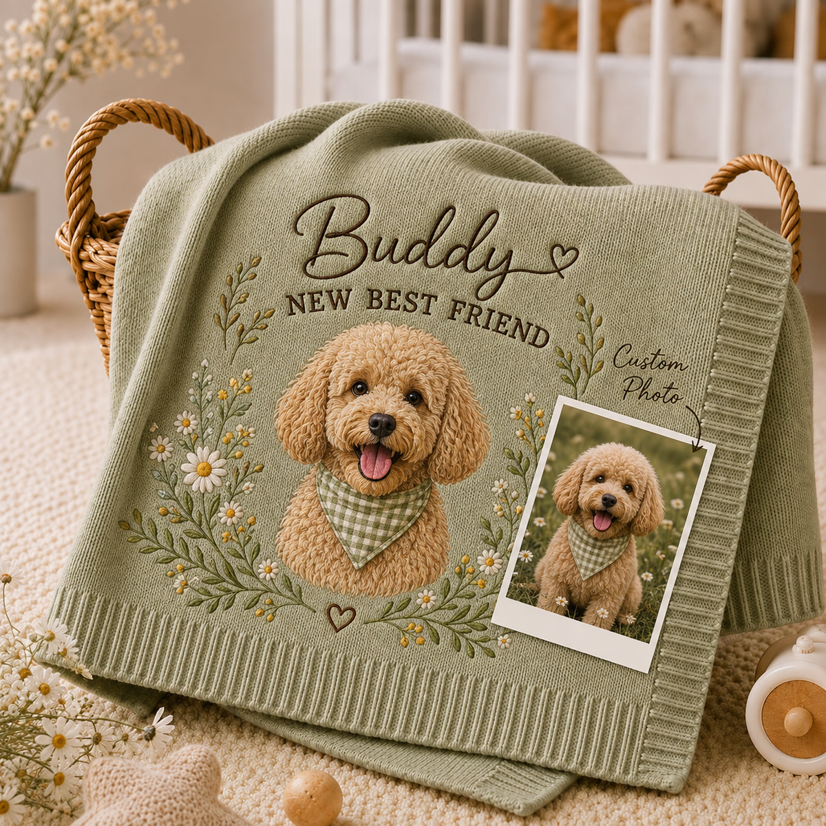 Custom Embroidered Dog Portrait Baby Blanket