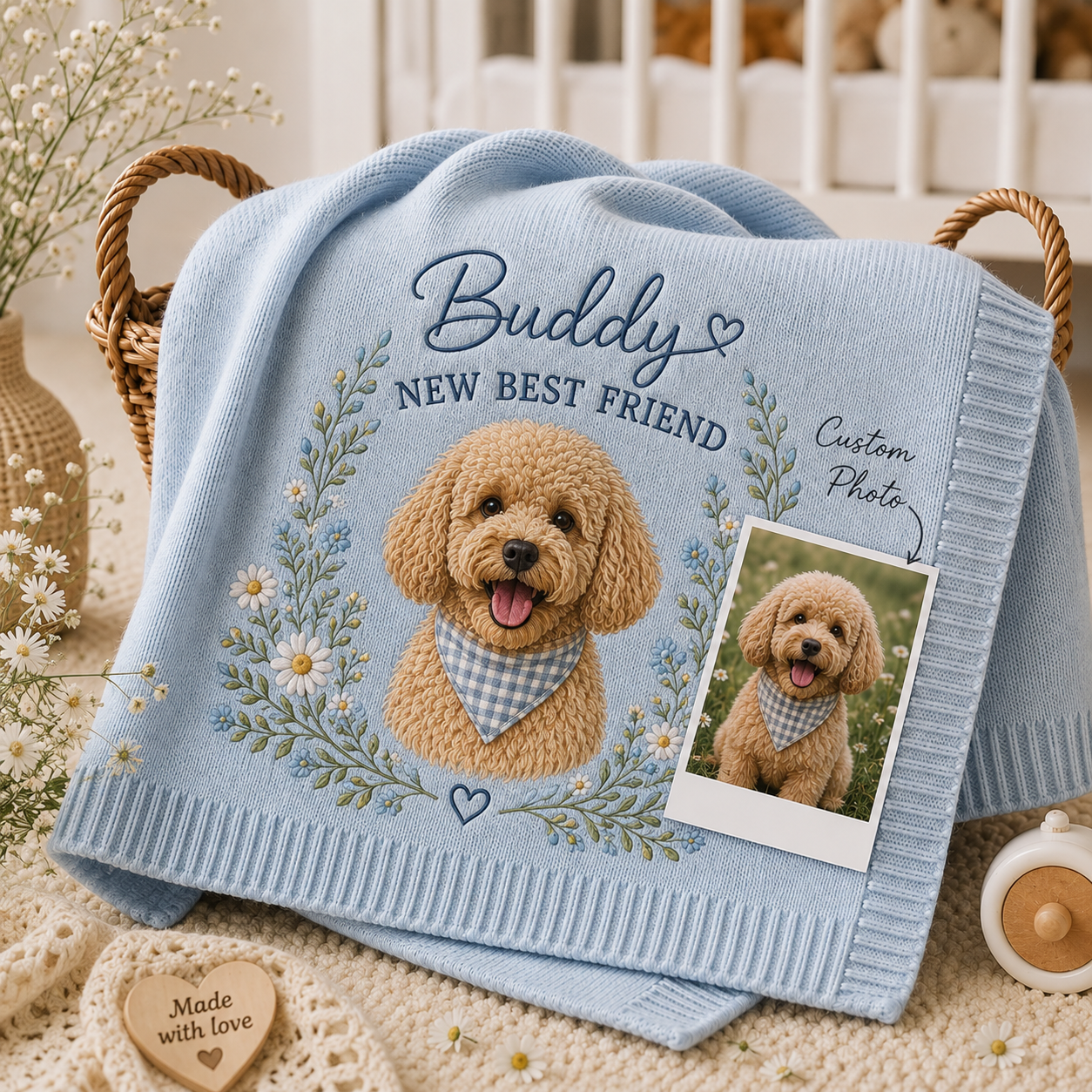 Custom Embroidered Dog Portrait Baby Blanket