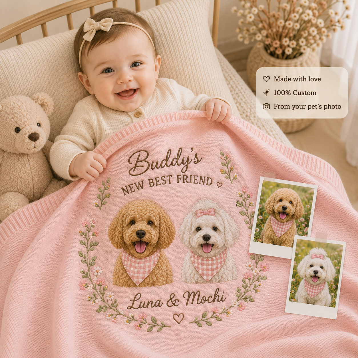 Custom Embroidered Dog Portrait Baby Blanket