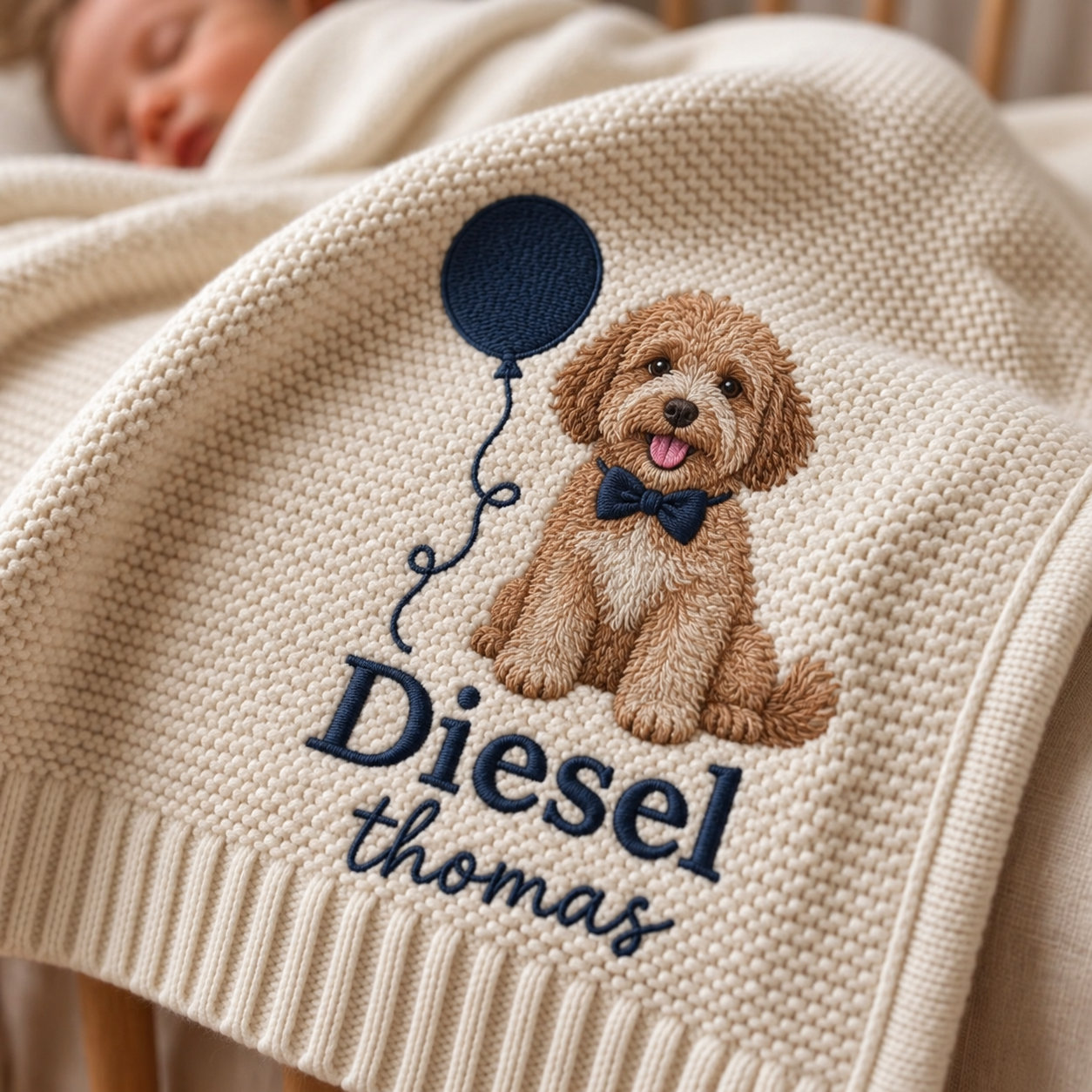 Personalization Embroidered Dog Portrait Baby Blanket