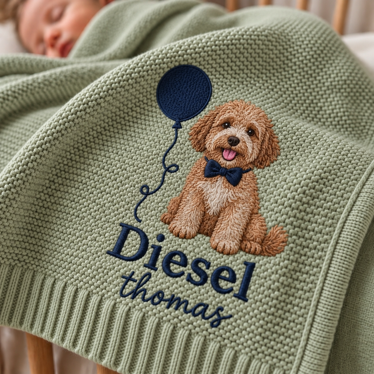 Personalization Embroidered Dog Portrait Baby Blanket