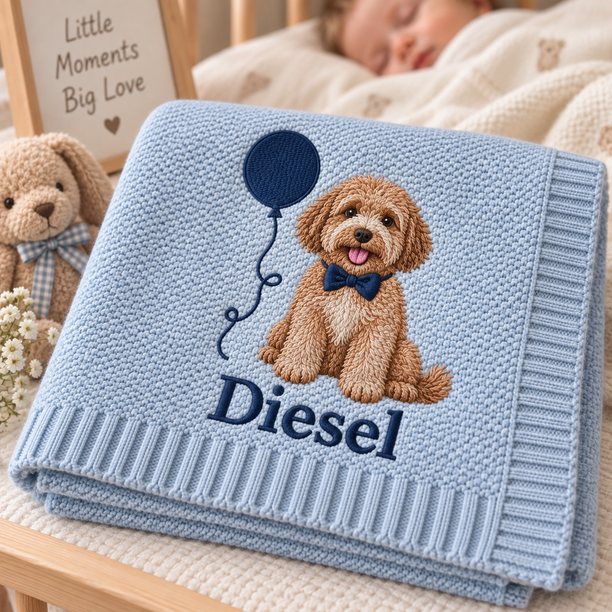 Personalization Embroidered Dog Portrait Baby Blanket