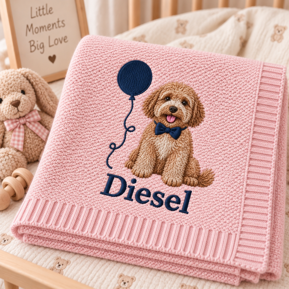Personalization Embroidered Dog Portrait Baby Blanket