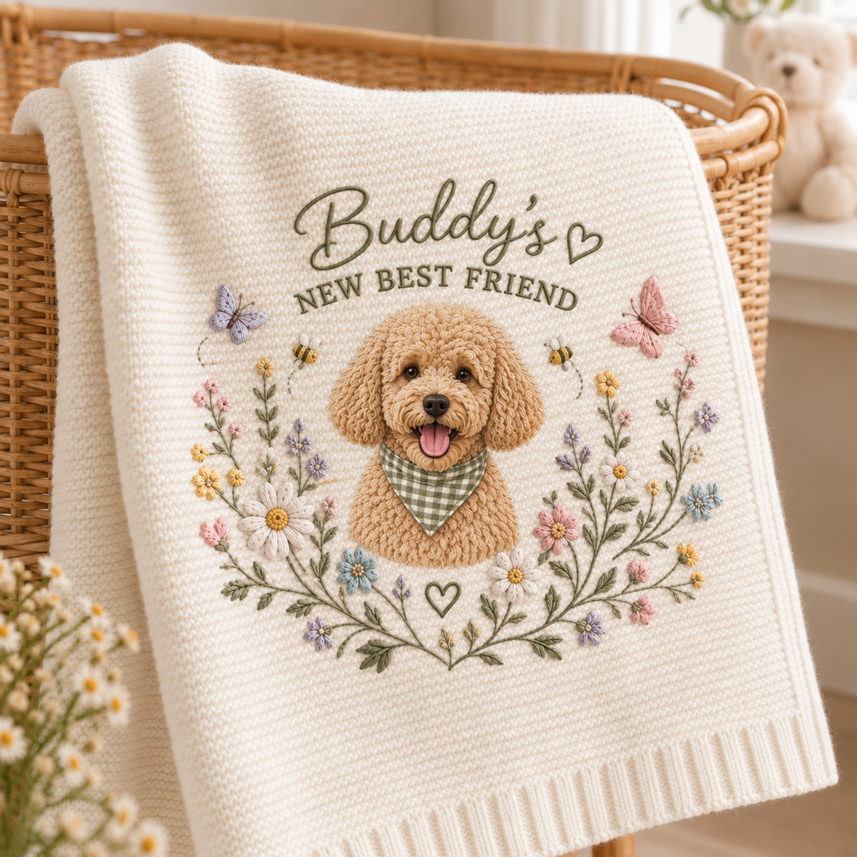 New Best Friend Embroidered Pet Pregnancy Baby Blanket