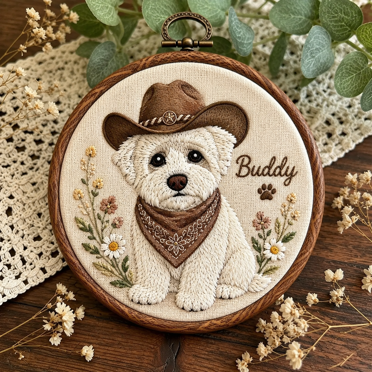 Personalized Pet Cowboy Embroidery Hoop