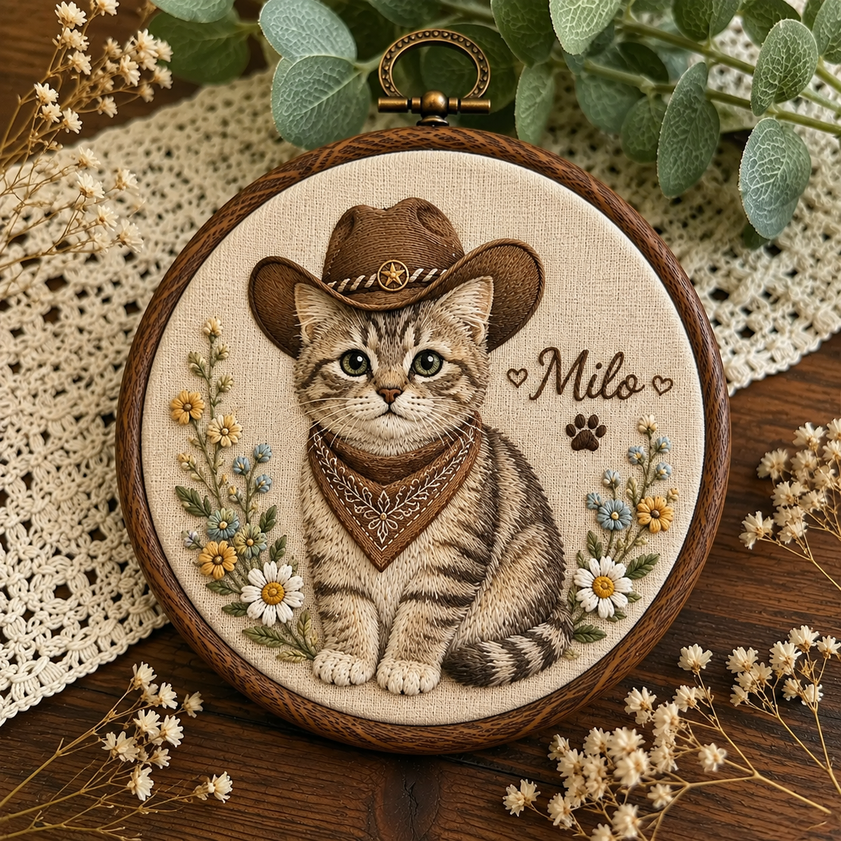 Personalized Pet Cowboy Embroidery Hoop