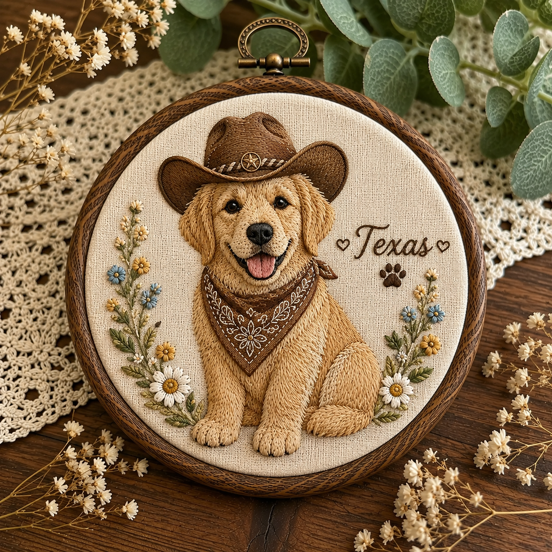 Personalized Pet Cowboy Embroidery Hoop