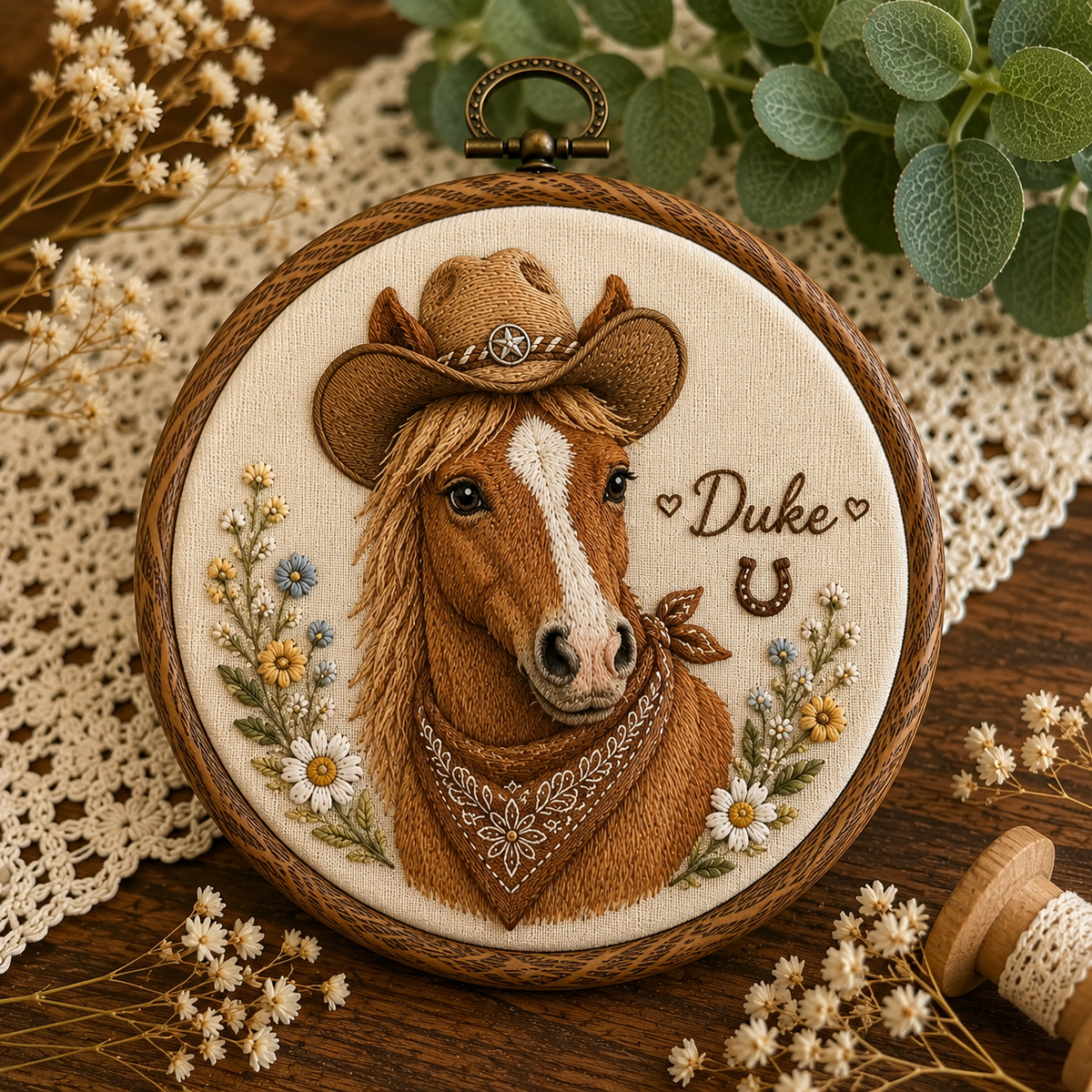 Personalized Pet Cowboy Embroidery Hoop