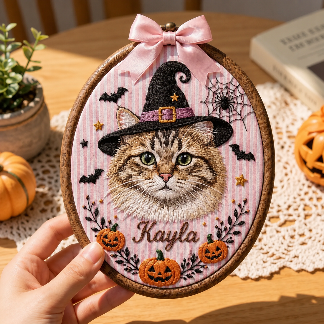 Personalized Pet Portrait Halloween Embroidery Hoop