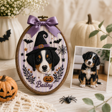 Personalized Pet Portrait Halloween Embroidery Hoop