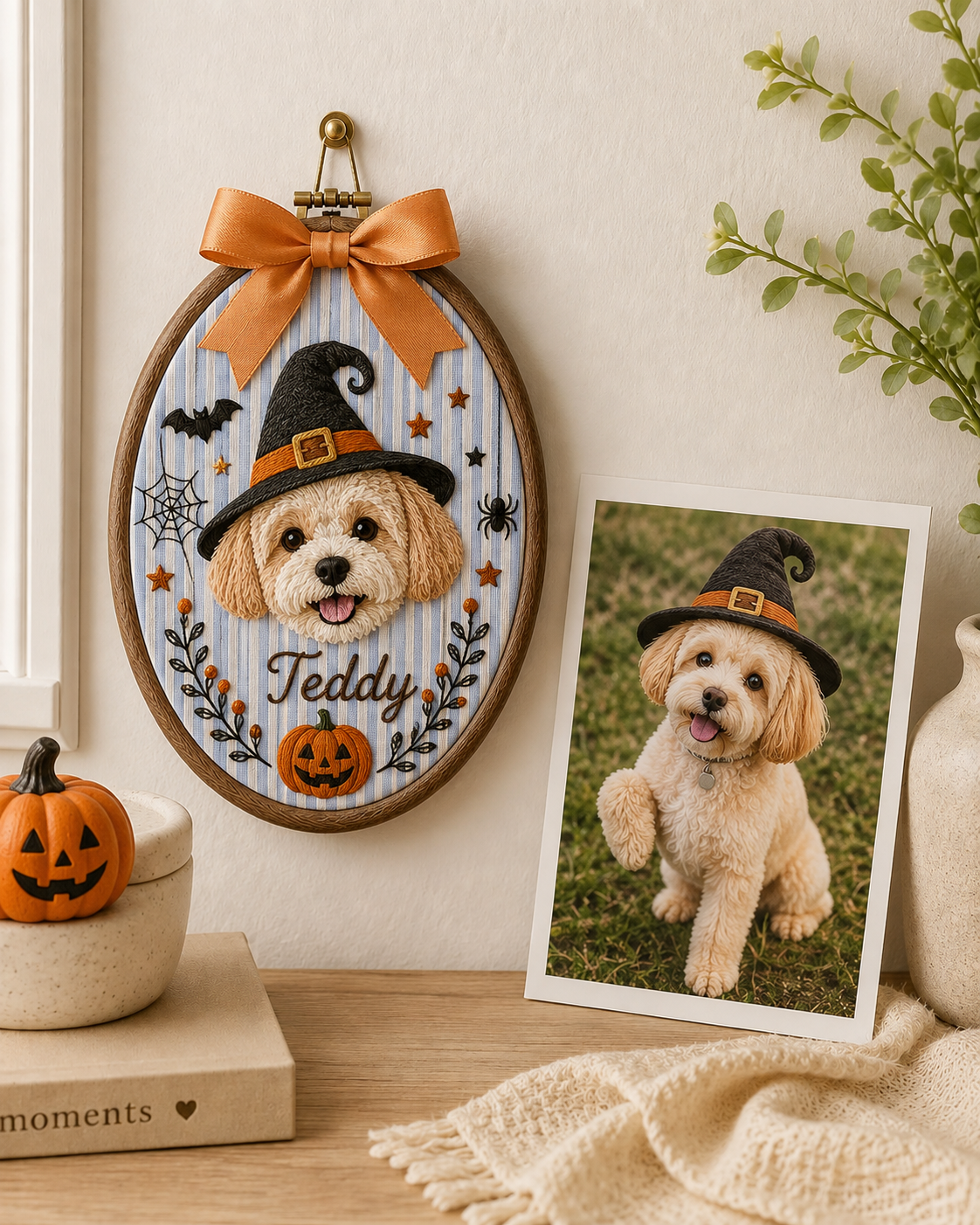 Personalized Pet Portrait Halloween Embroidery Hoop