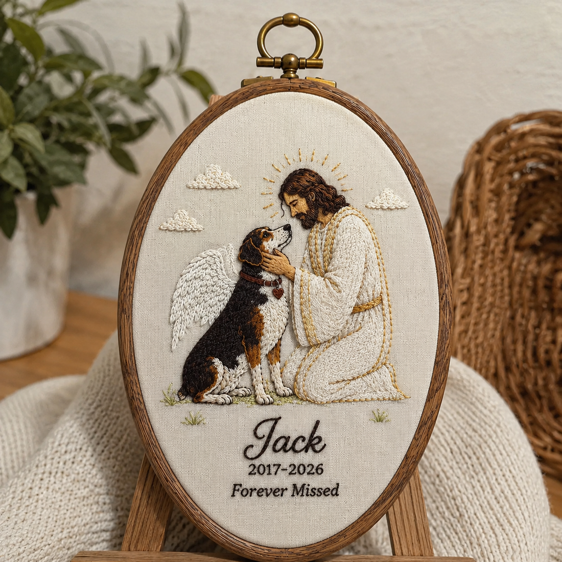 Christian pet with wings memorial embroidery Hoop
