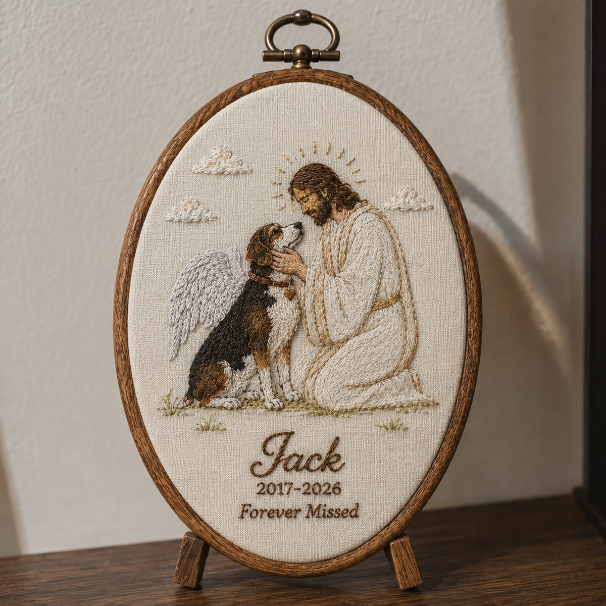 Christian pet with wings memorial embroidery Hoop