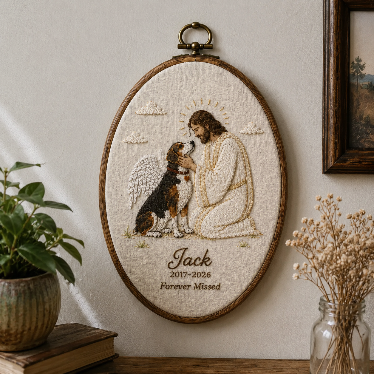 Christian pet with wings memorial embroidery Hoop