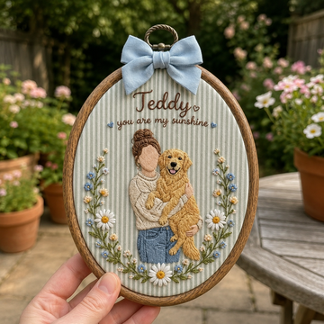 Personalized Embroidered Pet & Owner Portrait Hoop
