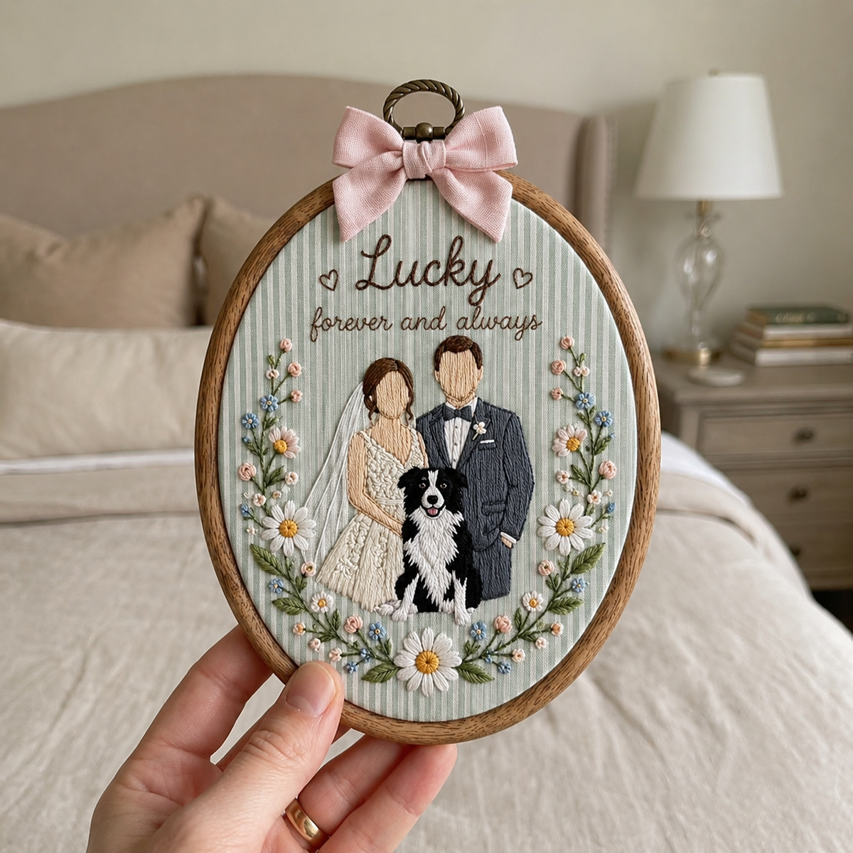 Personalized Embroidered Pet & Owner Portrait Hoop