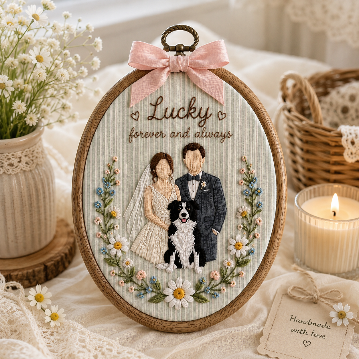 Personalized Embroidered Pet & Owner Portrait Hoop