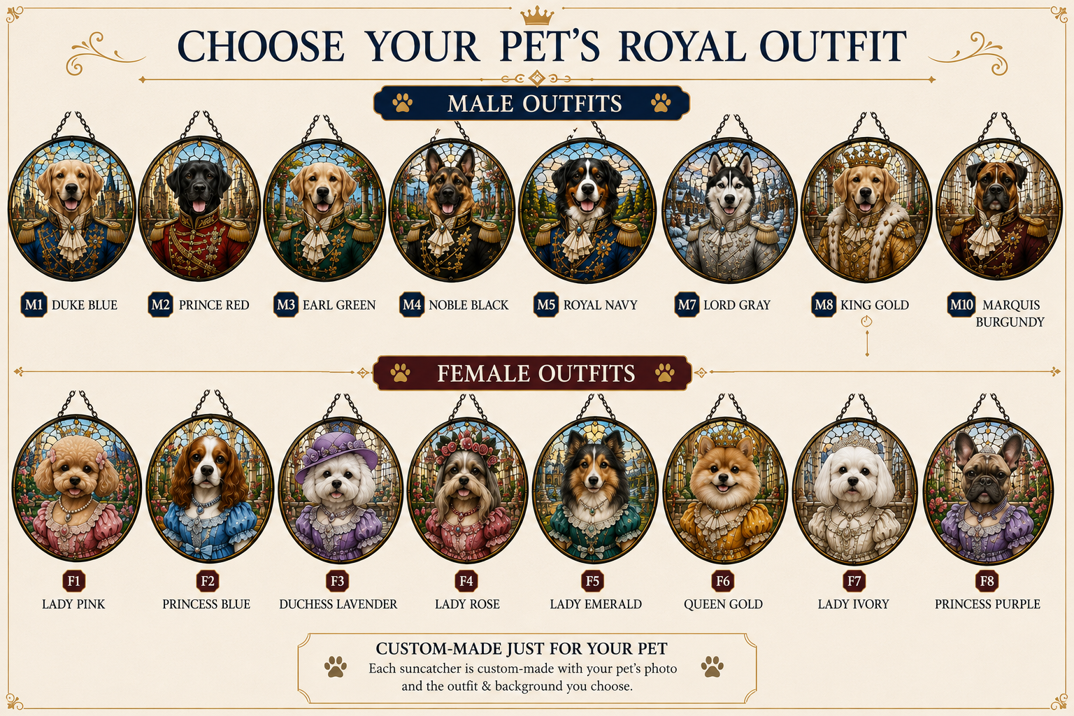 Custom Royal Pet King Portrait Stained Glass Suncatcher