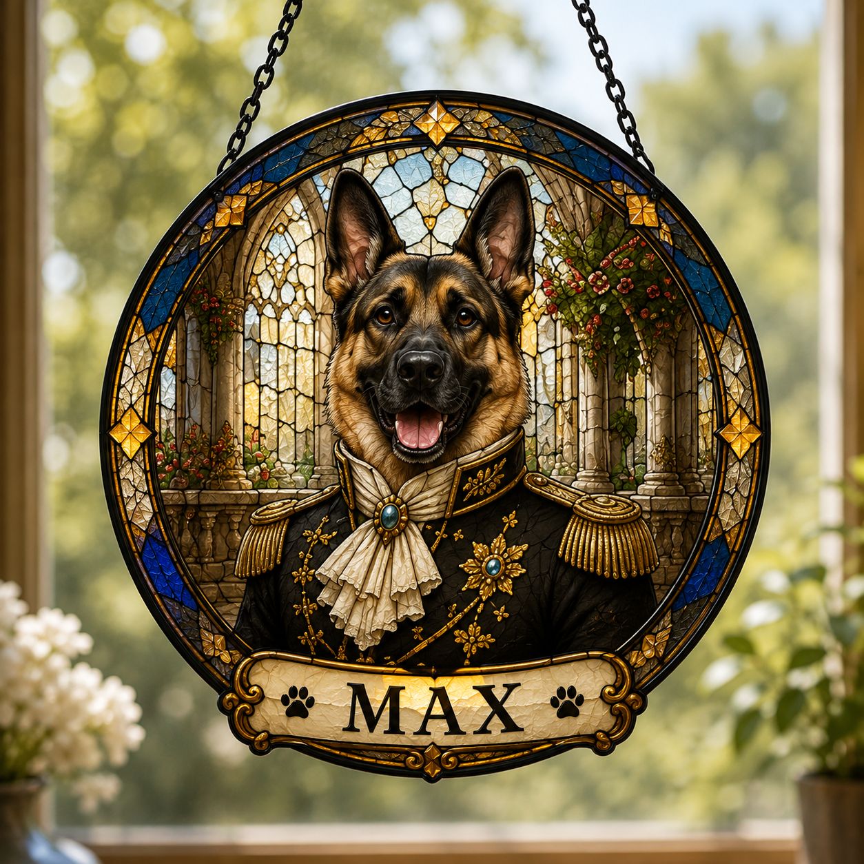 Custom Royal Pet King Portrait Stained Glass Suncatcher