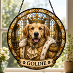 Custom Royal Pet King Portrait Stained Glass Suncatcher