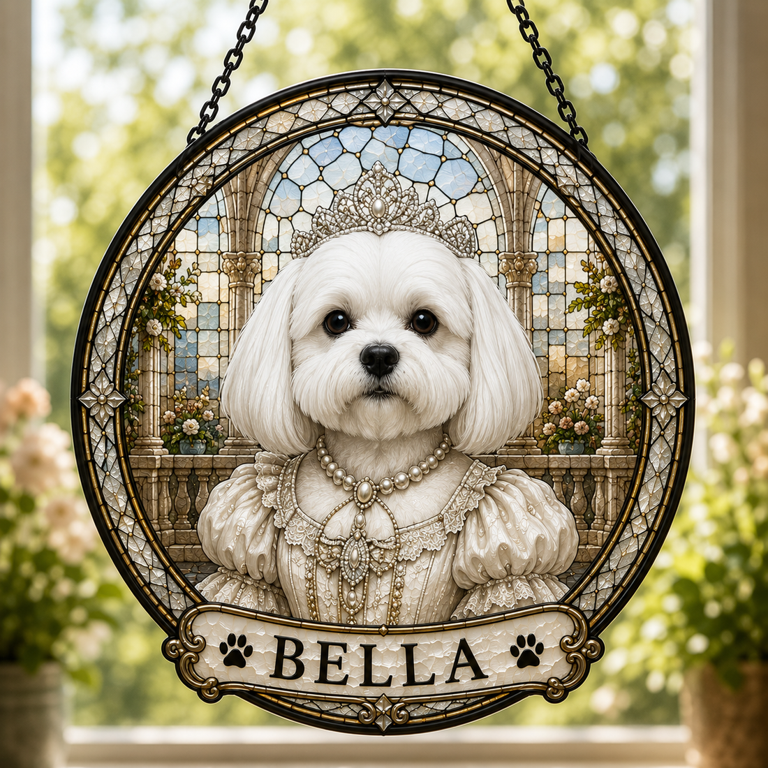 Custom Royal Pet King Portrait Stained Glass Suncatcher