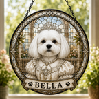 Custom Royal Pet King Portrait Stained Glass Suncatcher