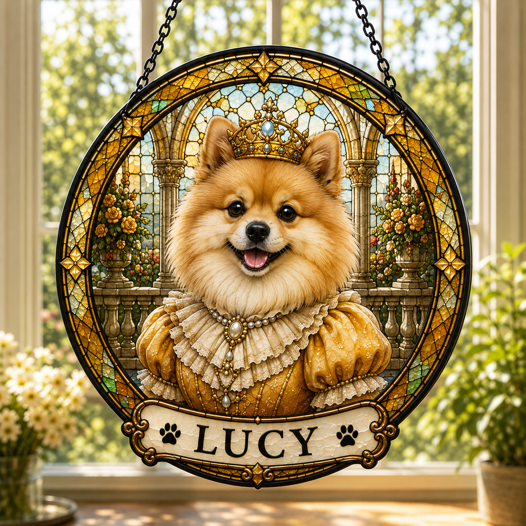 Custom Royal Pet King Portrait Stained Glass Suncatcher